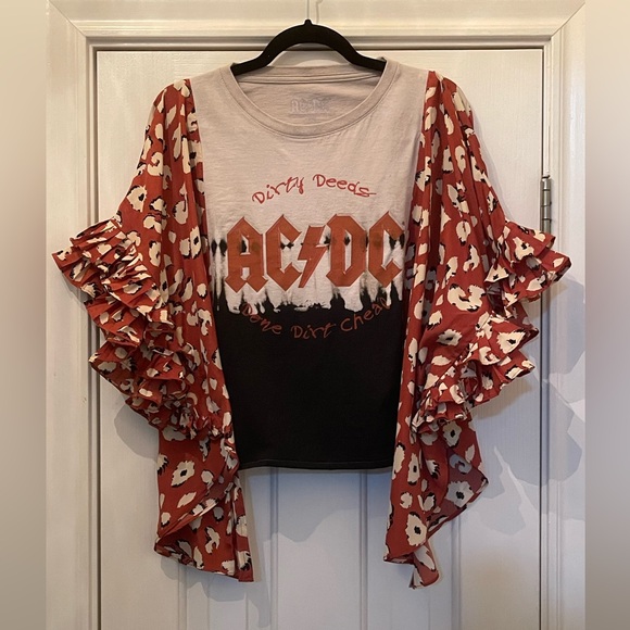 Bunny Mac Tops - One of a kind Custom Made AC/DC upcycled women’s poncho top